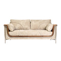 "Stijlvolle Beige Bank met Houten Accent en Confortabele Kussens"