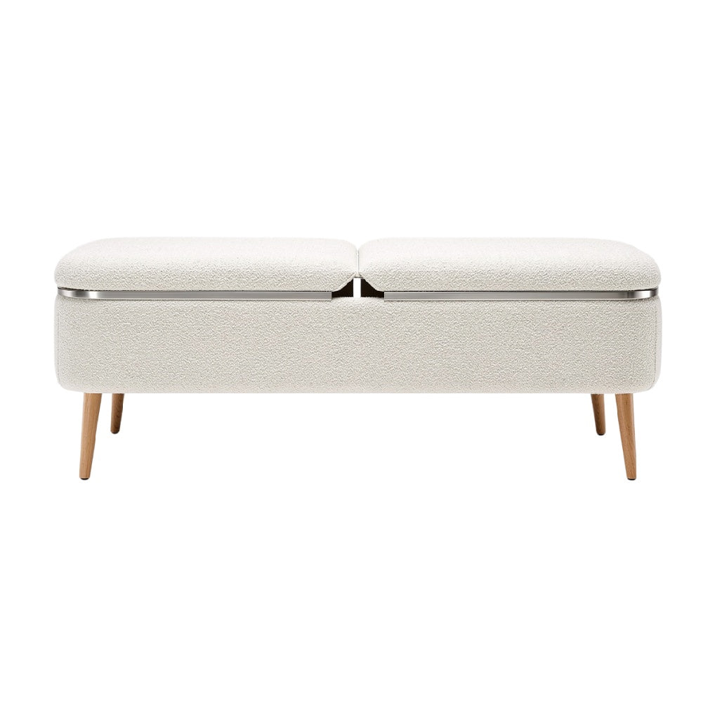 ## Moderne Witte Voetsteun met Houten Poten en Opbergruimte