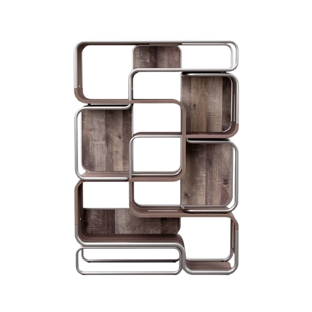Moderne Wandkast met Abstracte Vormgeving en Houten Planken