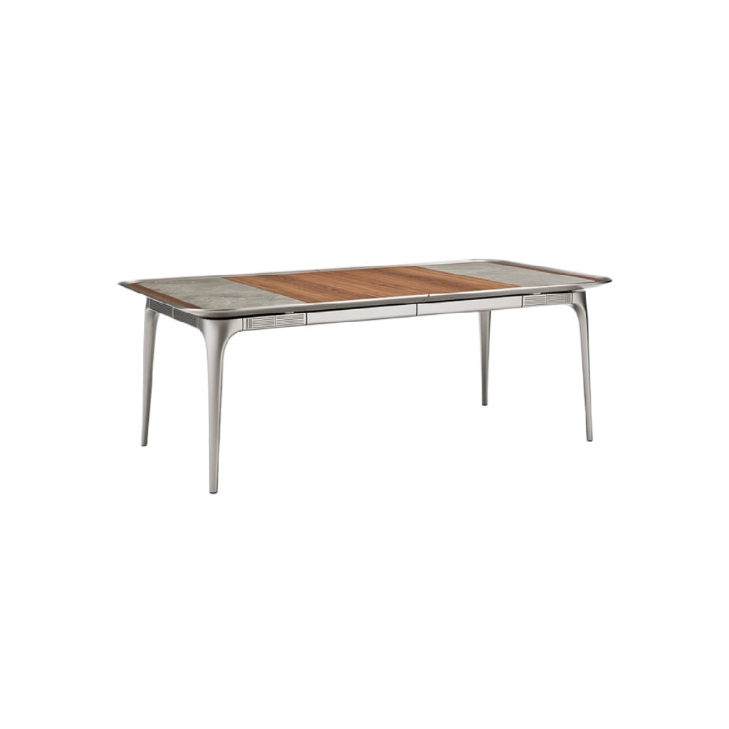 Moderne tafel met een combinatie van hout en metaal afwerking
